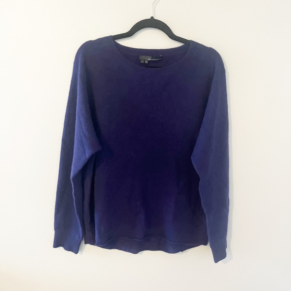 360 Cashmere Purple 100% Cashmere Crewneck Sweater Tapered Rolled Hem Large